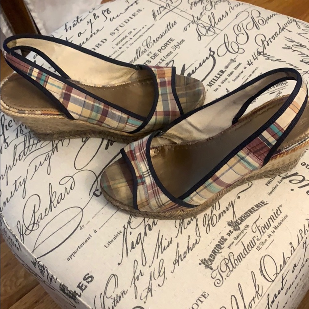 J Crew Madras espadrille wedges